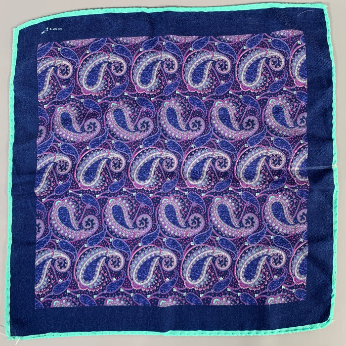 KITON Navy Purple Paisley Pocket Square