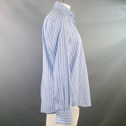 Chemise manches longues CAFE COTON en coton à rayures bleues marine et blanches, taille L, poignets mousquetaires