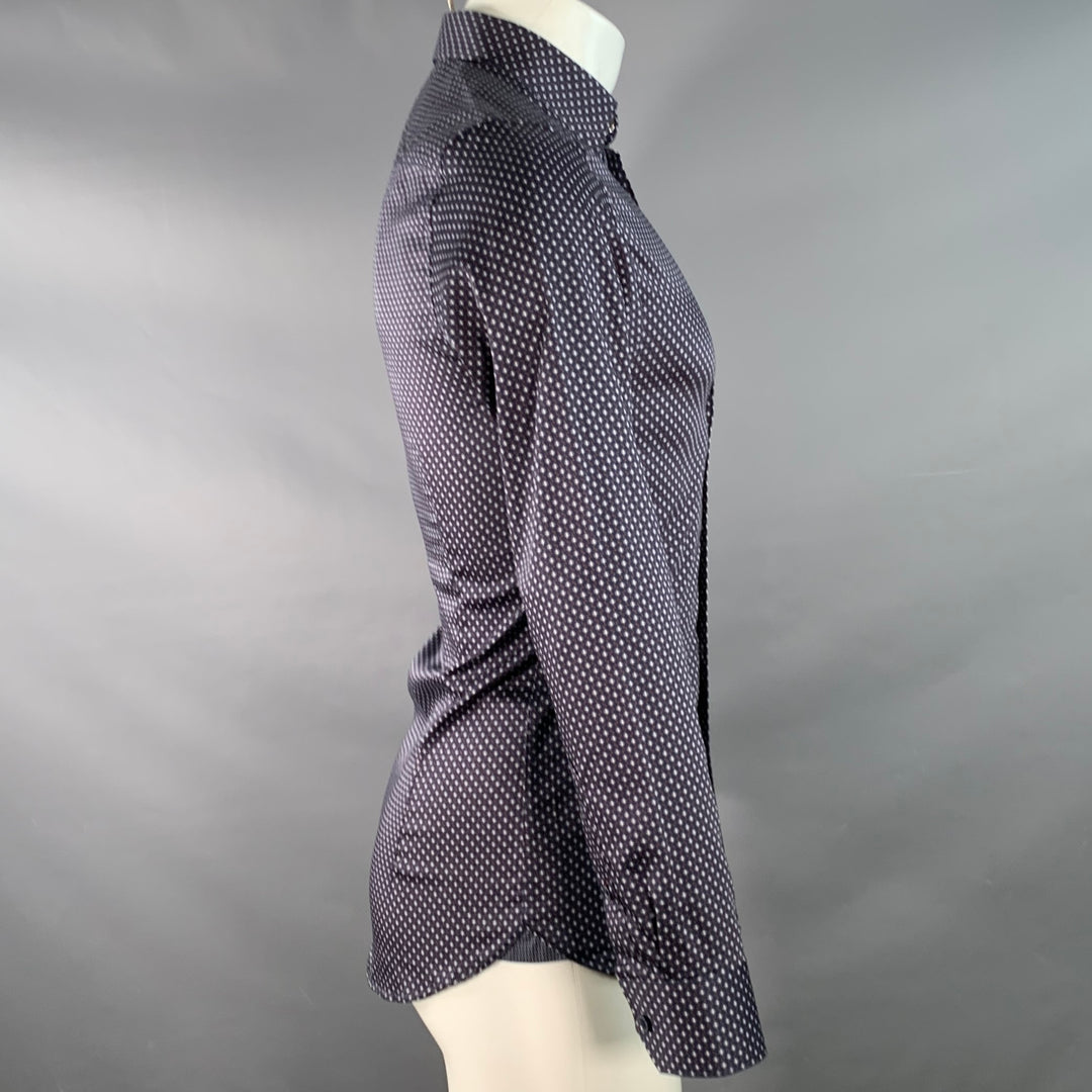 TED BAKER Size XS Merci Navy Grey Squares Cotton Spread Collar Long Sleeve Shirt