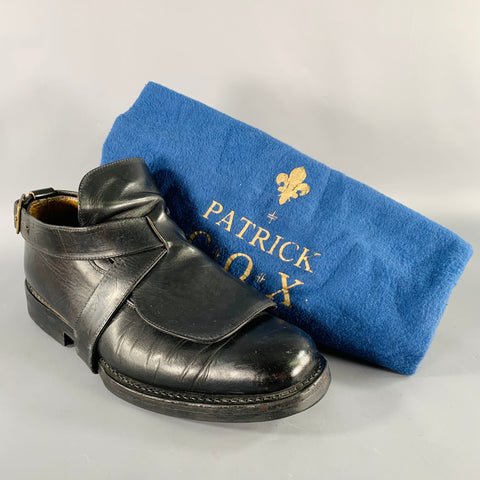 PATRICK COX Size 9 Black Leather Ankle Strap Lace-Up Shoes
