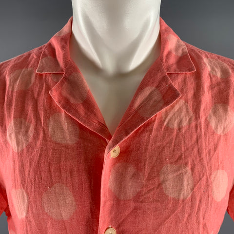 FOLK Size M Pink Polka Dot Linen Camp Short Sleeve Shirt