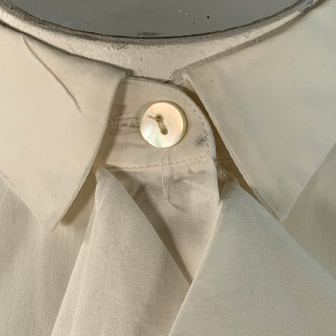 PRADA Size L Cream Cotton Blend Ruffled Hidden Buttons Shirt
