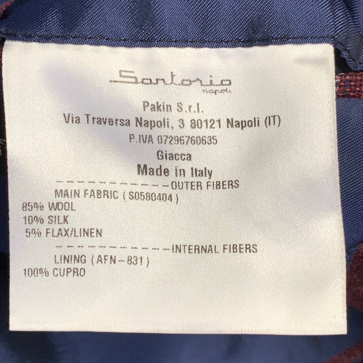 SARTORIO Size 44 Regular Burgundy Windowpane Wool Linen Silk Sport Coat