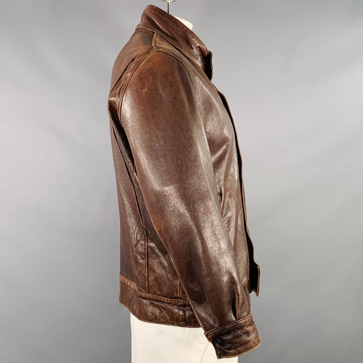 FOG CITY Size 42 Brown Leather Bomber Jacket