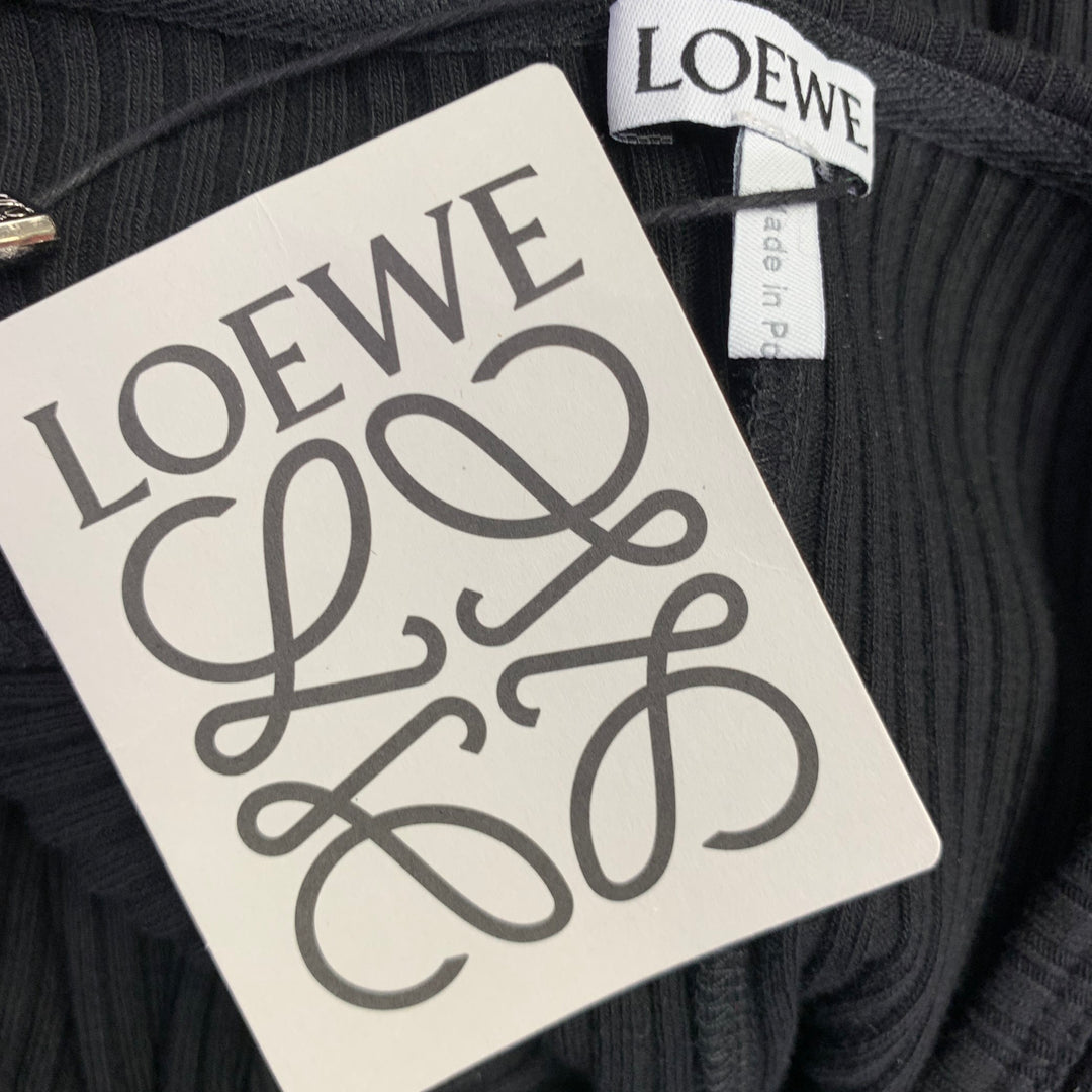 LOEWE Size M -Anagram- Black Cotton Ribbed Halter Dress