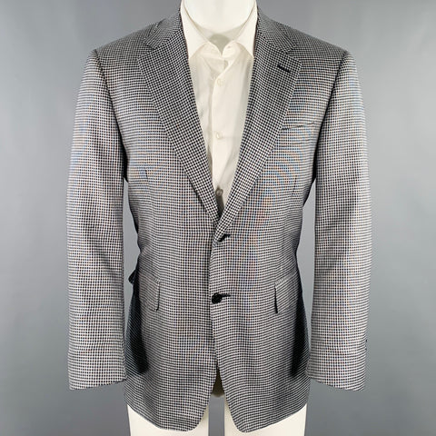 CANALI Size 40 Black White Houndstooth Silk Wool Sport Coat