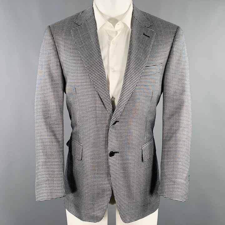 CANALI Size 40 Black White Houndstooth Silk Wool Sport Coat