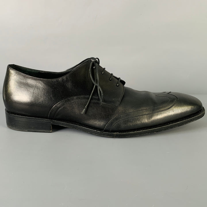 SALVATORE FERRAGAMO Size 10 Black Wingtip Leather Square Toe Lace-Up Shoes