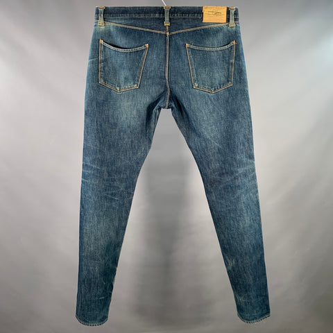 STEVENSON OVERALL CO. Size 38 Blue Distressed Cotton Selvedge Japanese Denim Button Fly Jeans