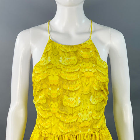 TIBI Size 2 Yellow Brown Polyester Print Halter Dress