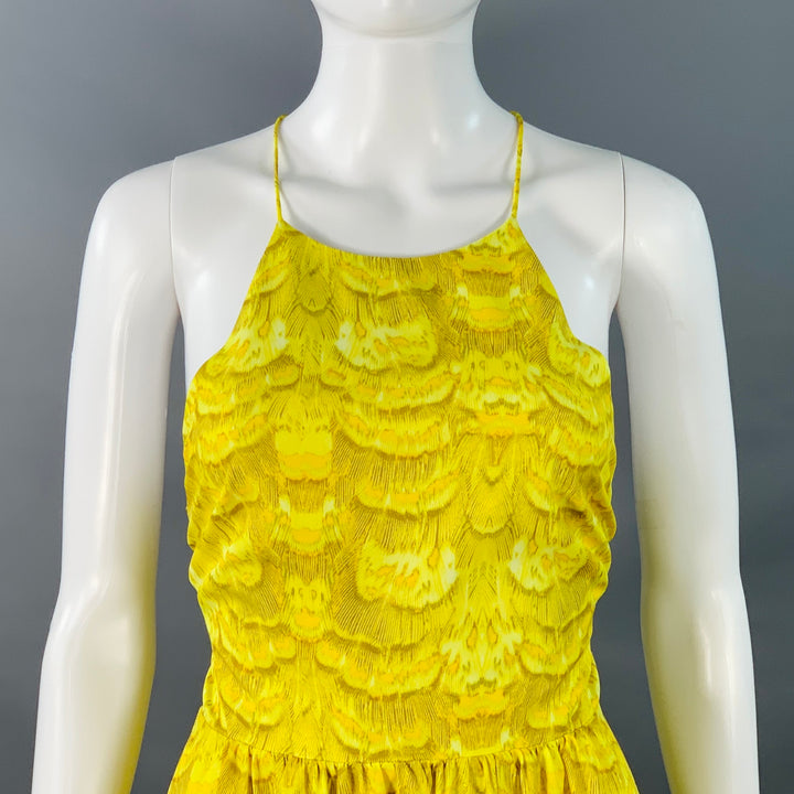 TIBI Size 2 Yellow Brown Polyester Print Halter Dress
