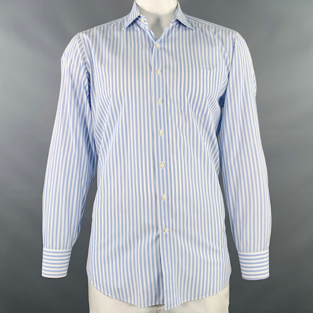 SID MASHBURN Size L Blue White Stripe Cotton One Pocket Long Sleeve Shirt