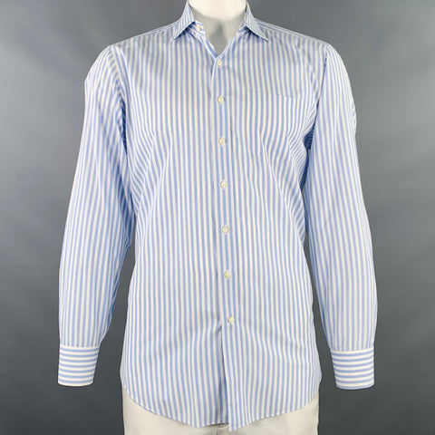 SID MASHBURN Size L Blue White Stripe Cotton One Pocket Long Sleeve Shirt