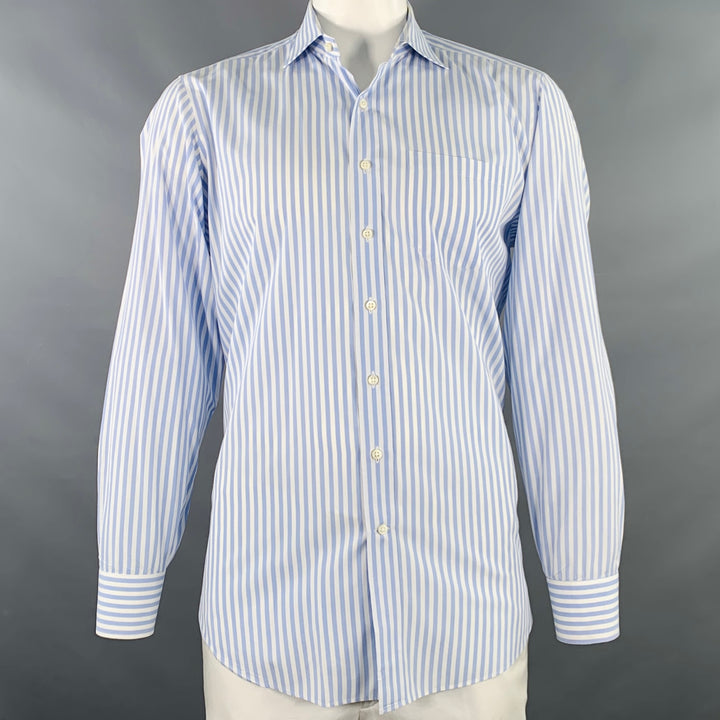 SID MASHBURN Size L Blue White Stripe Cotton One Pocket Long Sleeve Shirt