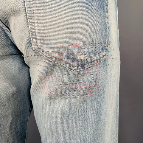 JOHN ELLIOTT Size 34 -Daze Opal Sashiko- Blue Multi Color Embroidery Cotton Jeans