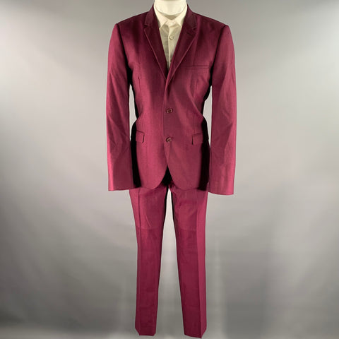 CALVIN KLEIN Size 42 Burgundy Nailhead Wool Notch Lapel Suit