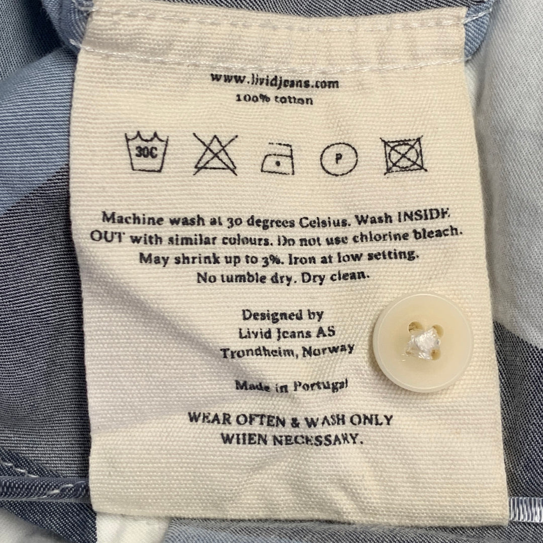 LIVID JEANS Size M Grey Blue White Stripe Cotton Collarless Long Sleeve Shirt