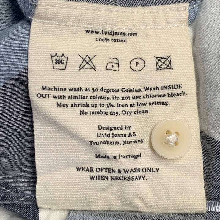 LIVID JEANS Size M Grey Blue White Stripe Cotton Collarless Long Sleeve Shirt