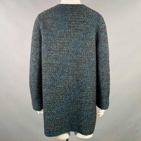 M MISSONI Size 12 Charcoal Green Wool Blend Knit Open Front Coat
