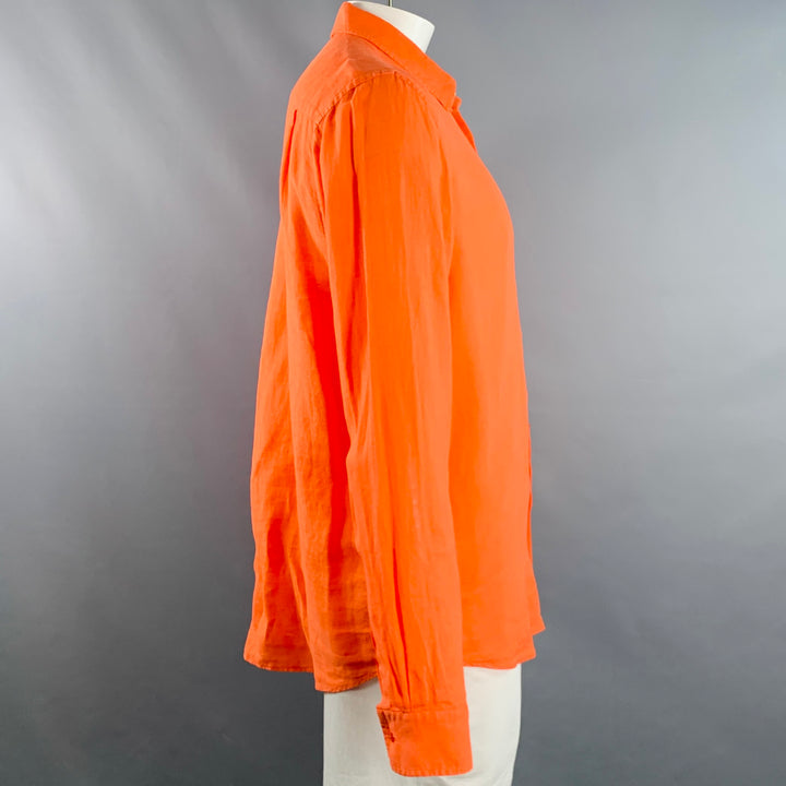 VILEBREQUIN Size XL Orange Linen One Pocket Long Sleeve Shirt