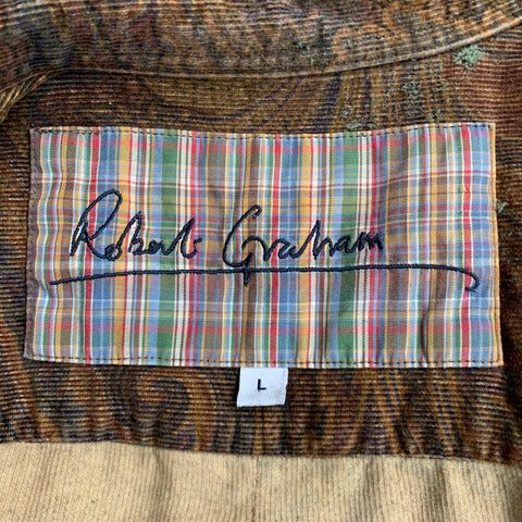 ROBERT GRAHAM Size L Brown Paisley Cotton Corduroy Button Down Long Sleeve Shirt