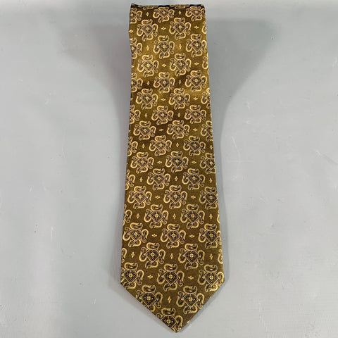 OXXFORD CLOTHES Brown Tan Jacquard Silk Tie