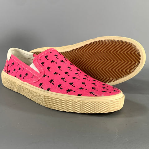 SAINT LAURENT Size 9.5 Pink Black Palms Canvas Slip On Sneakers