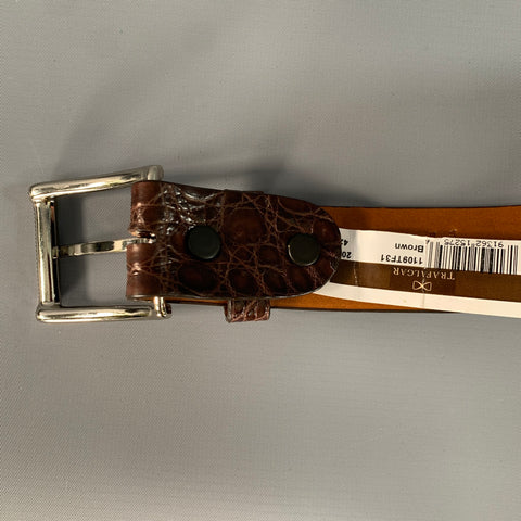 TRAFALGAR Size 42 Brown Croc Embossed Crocodile Belt