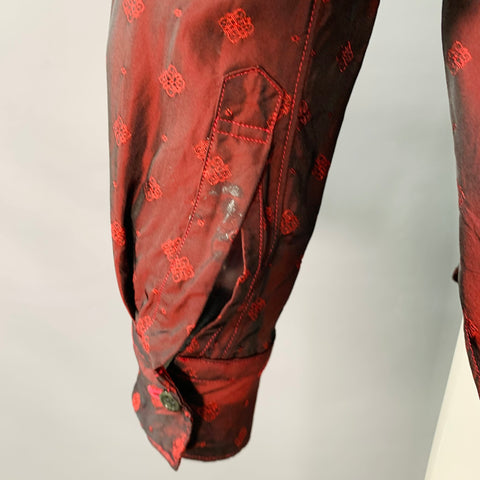 COMME des GARCONS Size XS Red Abstract Floral Cupro One Pocket Long Sleeve Shirt