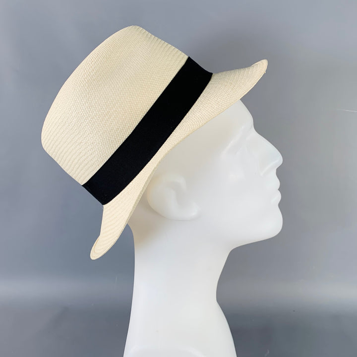 BORSALINO Size S Beige Black Straw Fedora