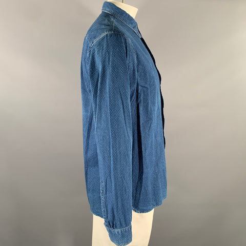 RRL by RALPH LAUREN Size L Navy Indigo Polka Dot Cotton Long Sleeve Shirt