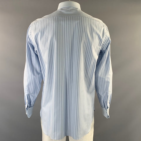 BRIONI Size XL Blue Navy Stripe Cotton Button Up Long Sleeve Shirt