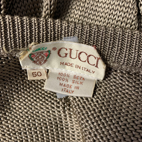 GUCCI Size S Gold Knit Silk Short Sleeve Pullover