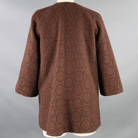 LIZ LOGIE Size 6 Brown Wool Blend Embroidered Circles Raglan Jacket