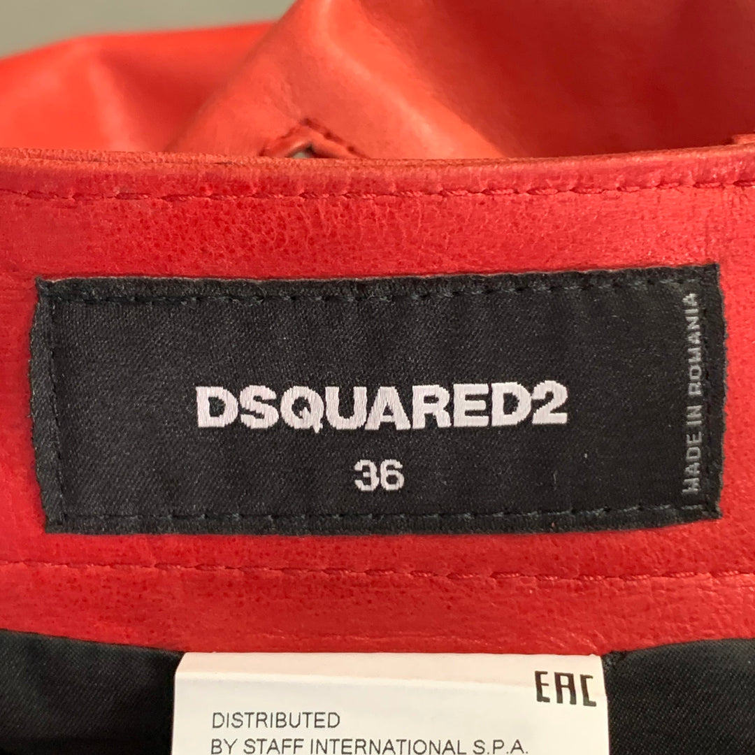 DSQUARED2 Size XS Red Lambskin Leather Low Rise Biker Casual Pants