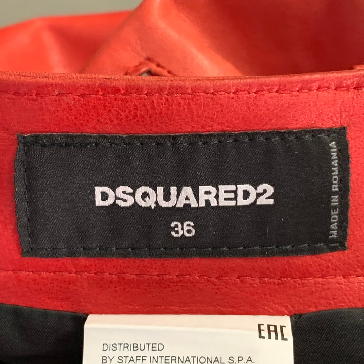 DSQUARED2 Size XS Red Lambskin Leather Low Rise Biker Casual Pants
