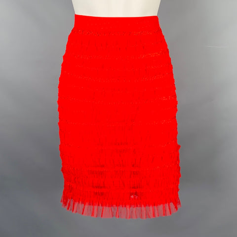 NO BRAND Size 6 Red Polyamide Lace Pencil Skirt