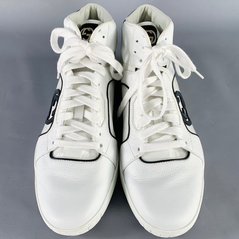 GUCCI Size 10 White Green Black Color Block Leather High Top Sneakers
