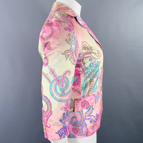 ETRO Size 10 Pink Multi Color Cotton Paisley Jacket Blazer