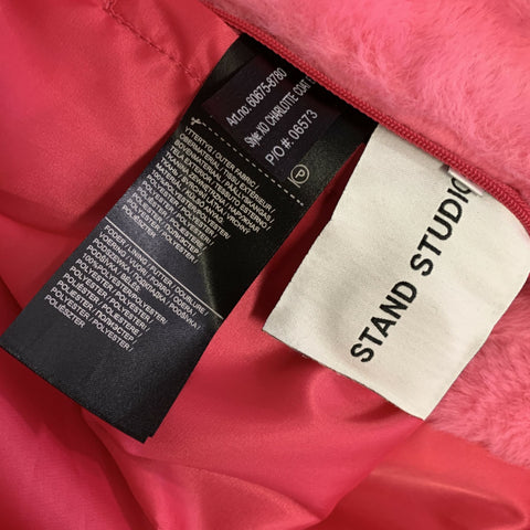 STAND STUDIO Size M Pink Polyester Textured Faux Fur Belted Coat