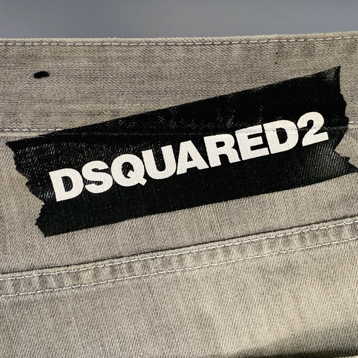 DSQUARED2 Size 32 Grey Distressed Cotton Blend Paint Splatter Straight Button Fly Jeans