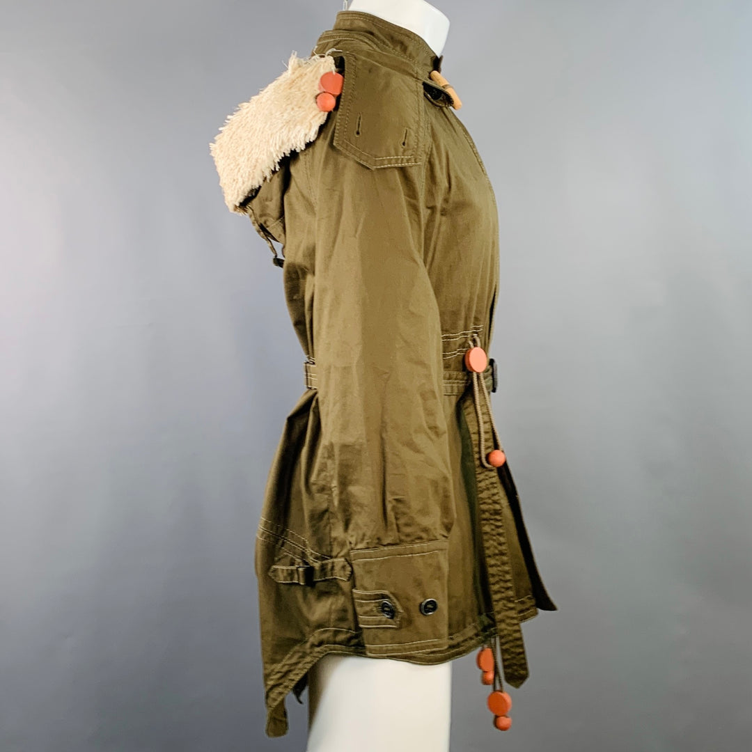 BURBERRY PRORSUM SS12 Size 36 Green Olive Twill Cotton Hooded Coat