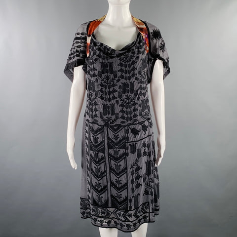 DRIES VAN NOTEN Size 6 Grey Black Silk Embroidered Short Sleeve Dress