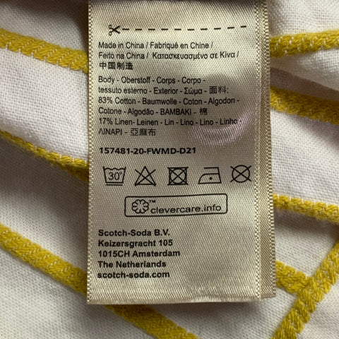 SCOTCH AND SODA Size M Yellow Cream Stripe Cotton Linen Relaxed Short Sleeve Shirt