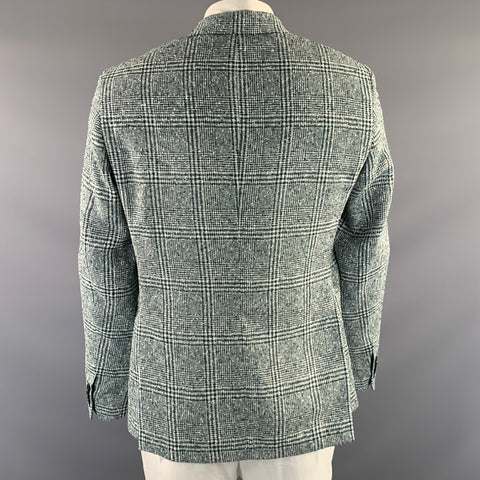 MASSIMO PIOMBO Size 42 Green White P1GM025 Plaid Linen & Polyester Jacket