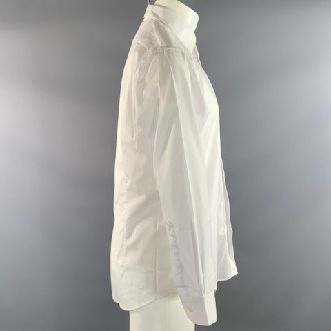 YVES SAINT LAURENT Size S White Stripe Cotton Blend Long Sleeve Shirt