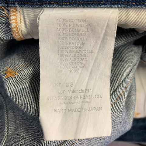 STEVENSON OVERALL CO. Size 38 Blue Distressed Cotton Selvedge Japanese Denim Button Fly Jeans