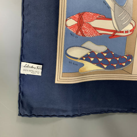 SALVATORE FERRAGAMO Blue Red Shoes Silk Scarves