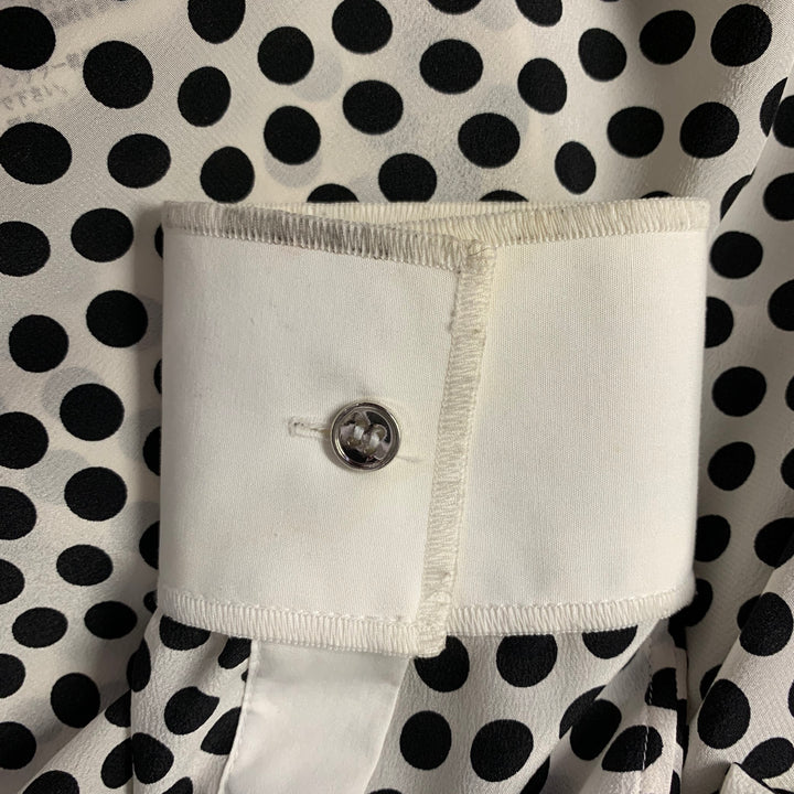 DOLCE & GABBANA Size S White Black Silk Spotted Pointed Collar Dress Top