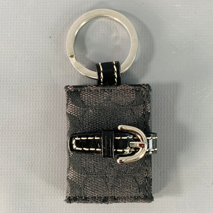 COACH Black Silver Logo Canvas Leather Photo Holder Keychain